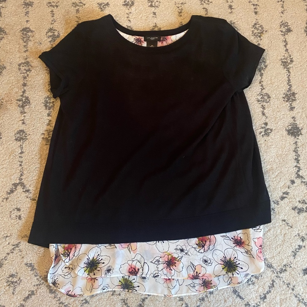 Black and pink floral layered top from Ann Taylor size small